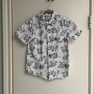 Janie and Jack White and Blue Floral Button Down Shirt